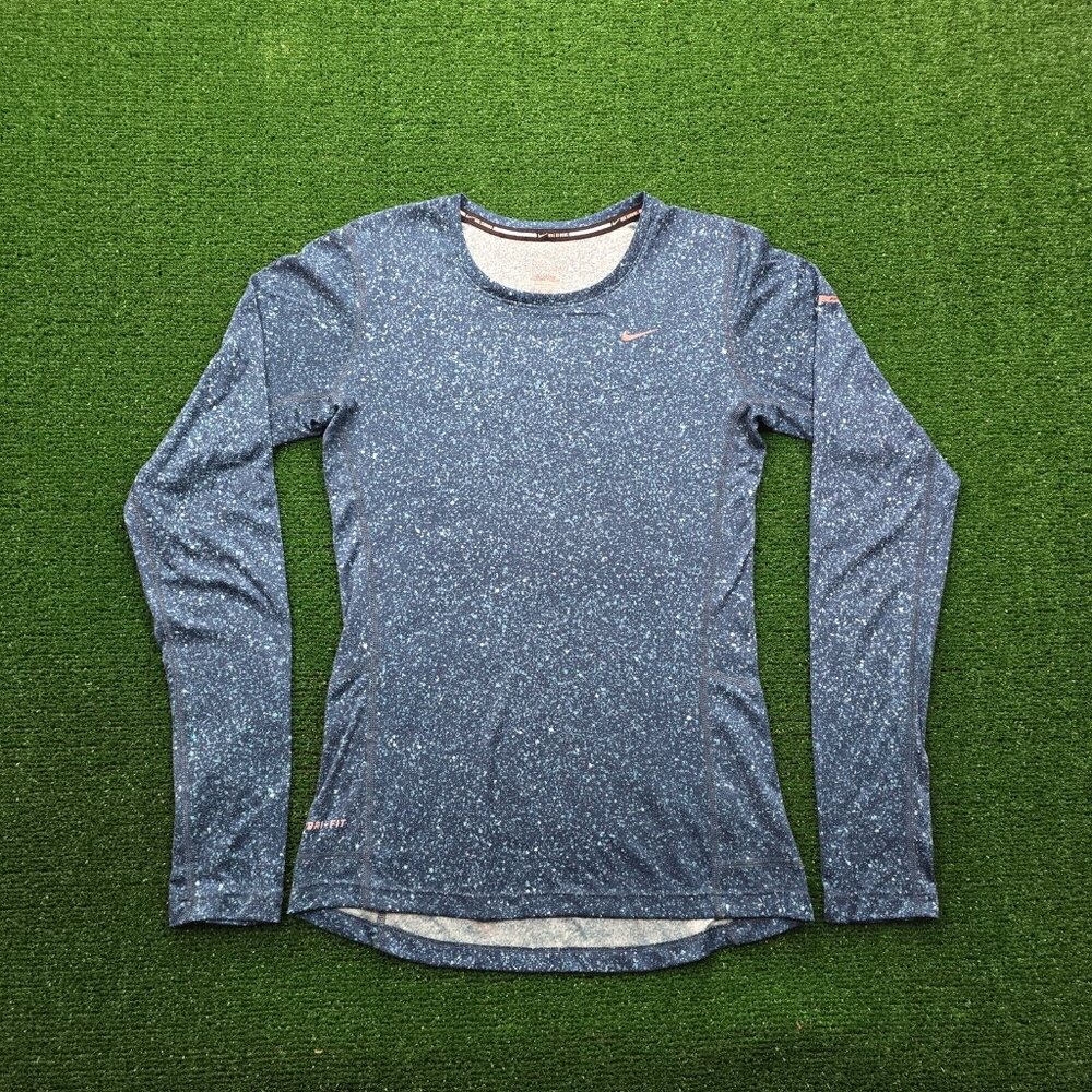 Nike Tshirt Womens XS Blue Element Dri-Fit  Long Sleeve Speckle Athletic Running